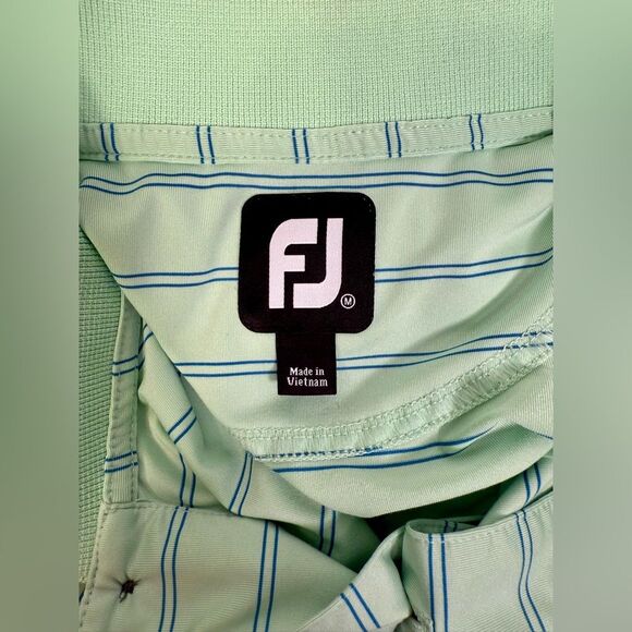 FJ FootJoy Men’s Polo - Size M, Green Blue Striped Golf Sporty Versatile Preppy - Picture 3 of 6